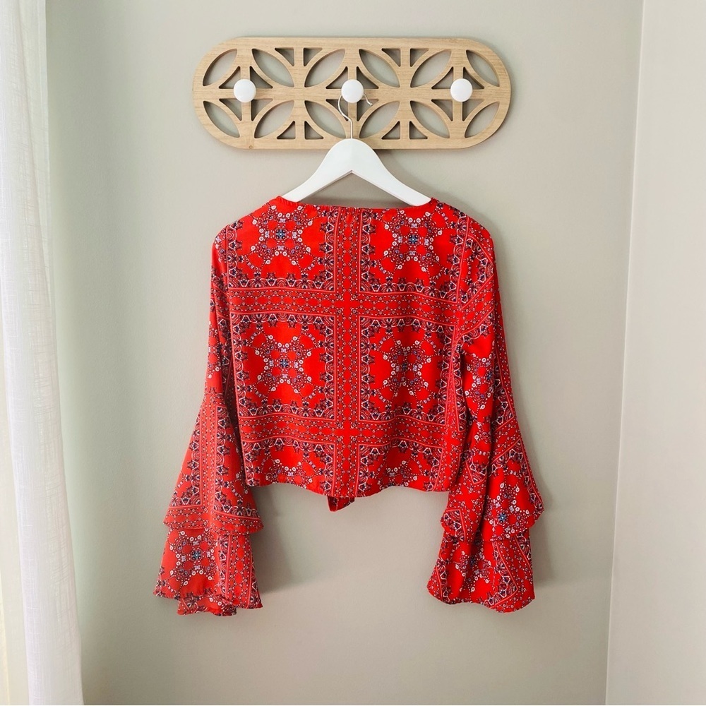 Altar'd State Bell Sleeve Blouse Red Sz Small - Picture 7 of 9